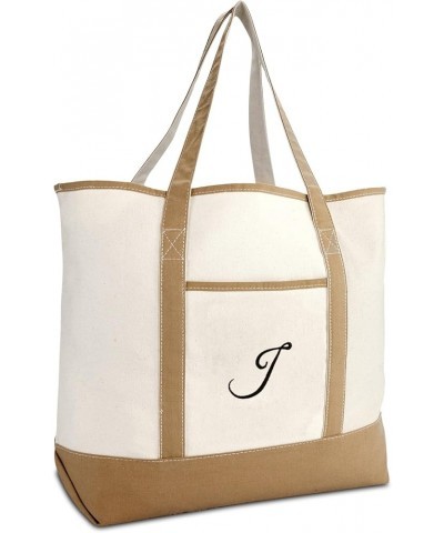 Women's Natural Tote Bag Shoulder Bags Brown With Monogram Letter A - Z J $12.50 Totes