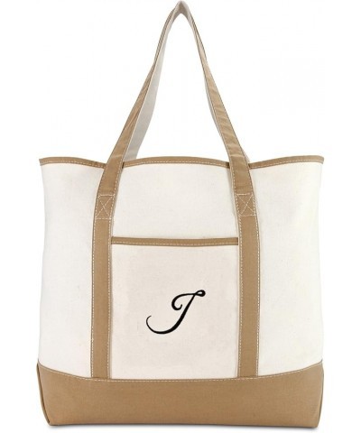 Women's Natural Tote Bag Shoulder Bags Brown With Monogram Letter A - Z J $12.50 Totes