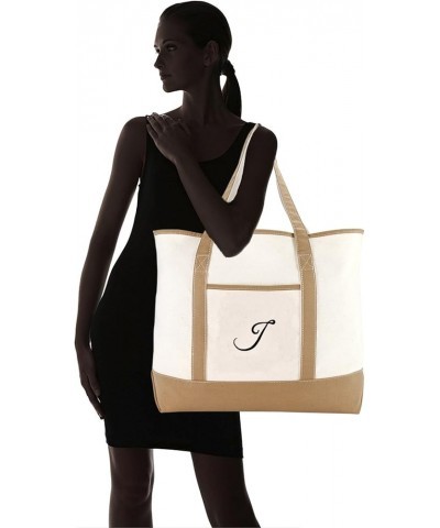 Women's Natural Tote Bag Shoulder Bags Brown With Monogram Letter A - Z J $12.50 Totes