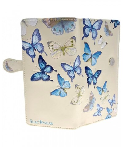 Butterflies Large Butterfly Wallet for Women Vegan Faux Leather 7" Beige $25.64 Wallets