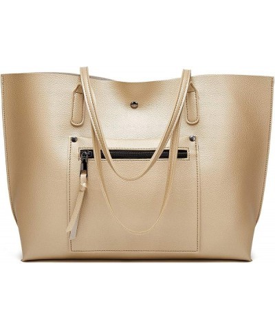 Women's Soft Faux Leather Tote Shoulder Bag, Big Capacity Tassel Handbag, Brief Vogue Gold $20.74 Handbags