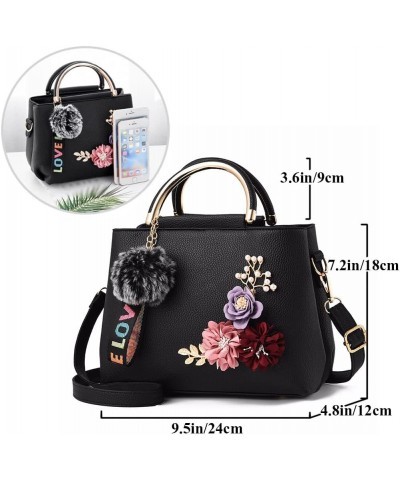 Women Purse Top Handle Handbags PU Leather 3D Floral Inlay Satchel Bag Shoulder Crossbody Bags Ladise Medium Tote Bag Red $23...