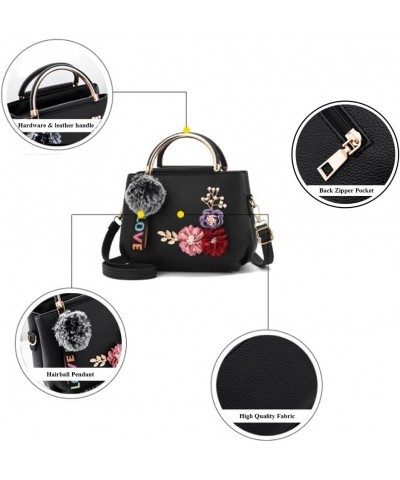 Women Purse Top Handle Handbags PU Leather 3D Floral Inlay Satchel Bag Shoulder Crossbody Bags Ladise Medium Tote Bag Red $23...