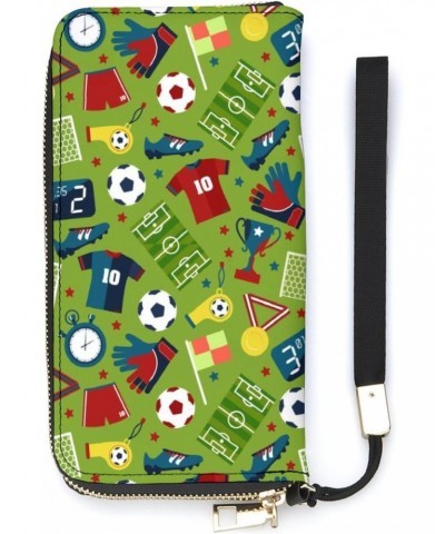 Sport Soccer Green Leather Wallet Vertical Long Wallet for Men With Credit Card Holder Zip Coin Pocket $16.06 Wallets