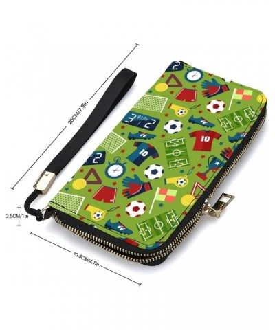 Sport Soccer Green Leather Wallet Vertical Long Wallet for Men With Credit Card Holder Zip Coin Pocket $16.06 Wallets