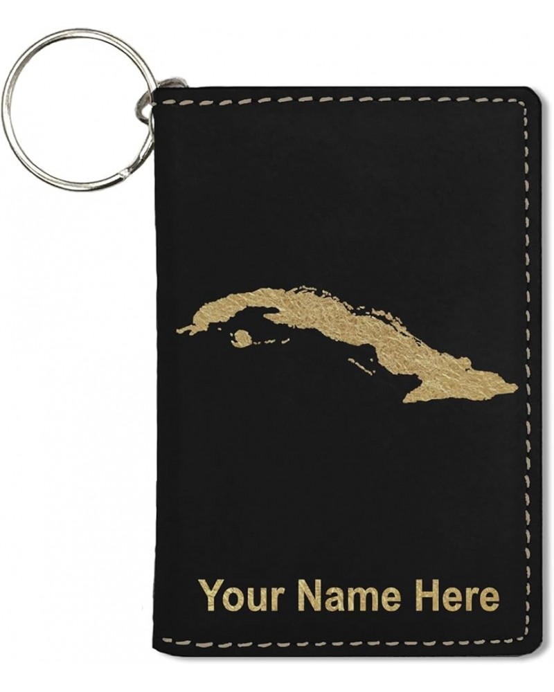 ID Holder Wallet, Country Silhouette Cuba, Personalized Engraving Included (Black with Silver) Black with Gold $15.11 Wallets