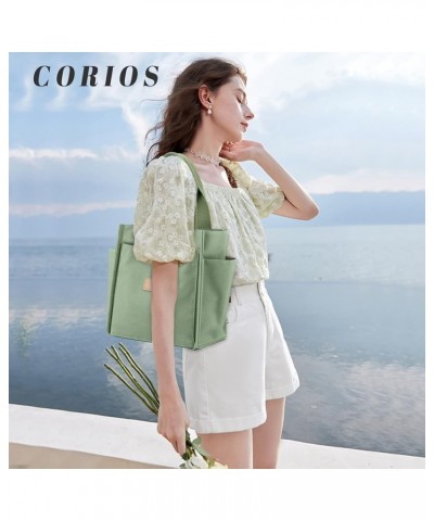 Women Shoulder Bag Casual Handbag Canvas Tote Purse Ladies Top Handle Bag Light Green $26.48 Shoulder Bags