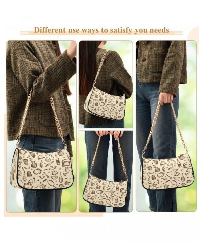 Kitchen Utensils Coffe Shoulder Bag for Women Hobo Tote Handbag Gold Chain Crossbody Bag with Zipper Clutch Purse Handbags $1...