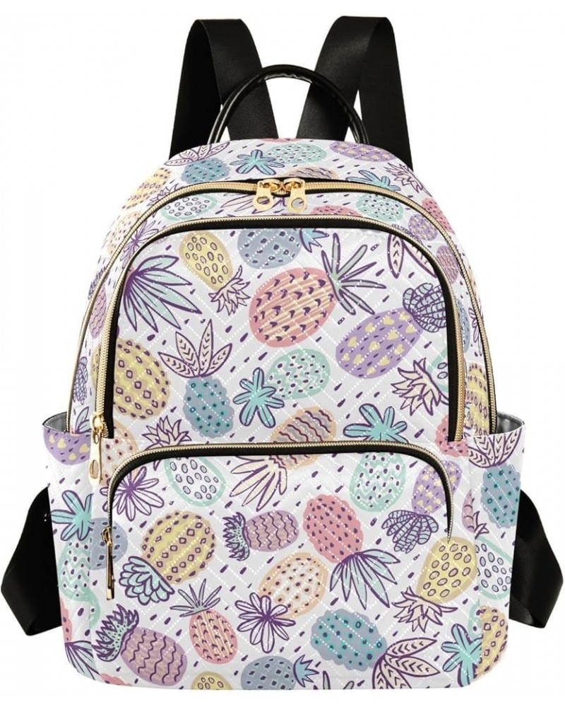 Pineapple Pastel Colors Exotic Fruits Women Backpack Purse Shoulder Bag Color Small $18.80 Backpacks