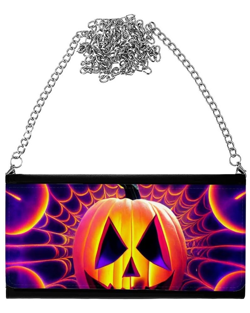 Scary Jack O'lantern Faces Women's Wallet Clutch - Halloween Clutch for Women - Neon Women's Wallet Clutch $23.84 Clutches