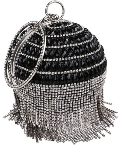 Clutch Bags for Women Ball Shape Evening Bags for Wedding Rhinestones Wallet with Tassels Black $27.99 Evening Bags