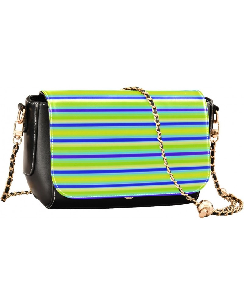 Crossbody Handbag Horizontal Lines Green Yellow Blue PU Leather Shoulder Bag Sturdy Travel Pouch Compact Chic Bag for Women E...