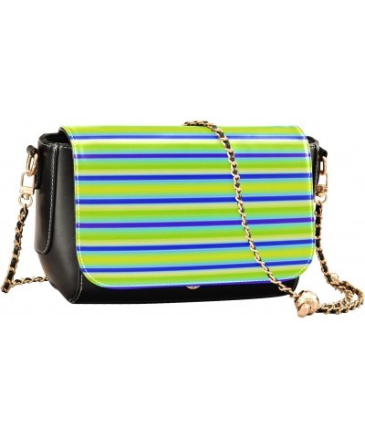 Crossbody Handbag Horizontal Lines Green Yellow Blue PU Leather Shoulder Bag Sturdy Travel Pouch Compact Chic Bag for Women E...