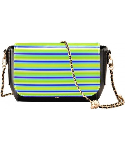 Crossbody Handbag Horizontal Lines Green Yellow Blue PU Leather Shoulder Bag Sturdy Travel Pouch Compact Chic Bag for Women E...