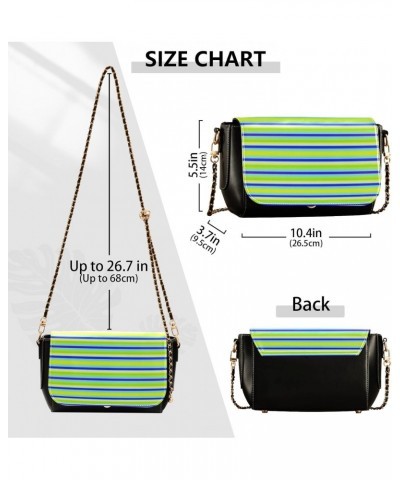 Crossbody Handbag Horizontal Lines Green Yellow Blue PU Leather Shoulder Bag Sturdy Travel Pouch Compact Chic Bag for Women E...