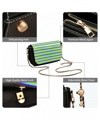 Crossbody Handbag Horizontal Lines Green Yellow Blue PU Leather Shoulder Bag Sturdy Travel Pouch Compact Chic Bag for Women E...