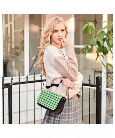 Crossbody Handbag Horizontal Lines Green Yellow Blue PU Leather Shoulder Bag Sturdy Travel Pouch Compact Chic Bag for Women E...