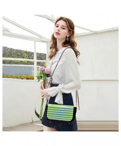 Crossbody Handbag Horizontal Lines Green Yellow Blue PU Leather Shoulder Bag Sturdy Travel Pouch Compact Chic Bag for Women E...