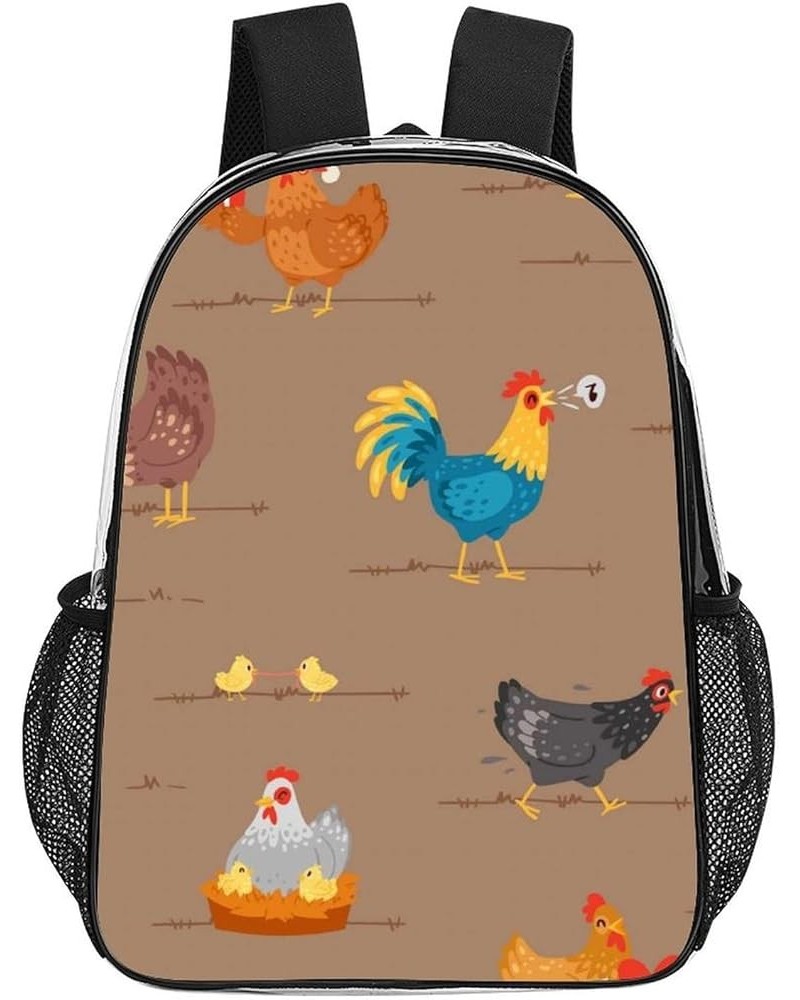 Clear Backpack Compatible with Rooster Cock Chicken Bird Floral, PVC Transparent Backpacks See Through Bookbag with Reinforce...