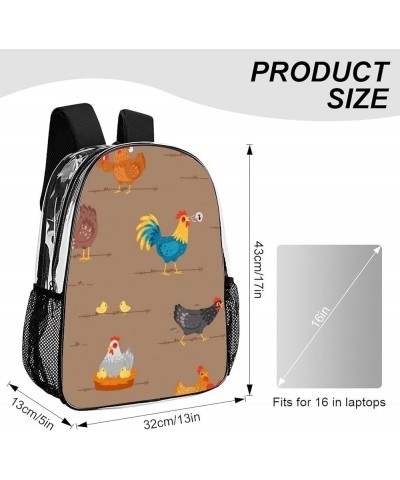 Clear Backpack Compatible with Rooster Cock Chicken Bird Floral, PVC Transparent Backpacks See Through Bookbag with Reinforce...