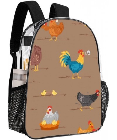 Clear Backpack Compatible with Rooster Cock Chicken Bird Floral, PVC Transparent Backpacks See Through Bookbag with Reinforce...