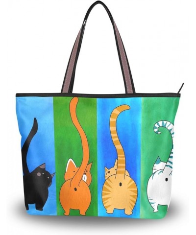 Tote Bag for Women with Zipper,Polyester Tote Purse Holiday Tote Bag Work Handbag Women Gift Cat 7 $10.89 Totes