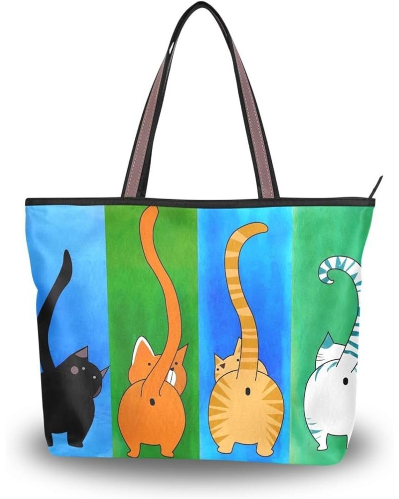 Tote Bag for Women with Zipper,Polyester Tote Purse Holiday Tote Bag Work Handbag Women Gift Cat 7 $10.89 Totes