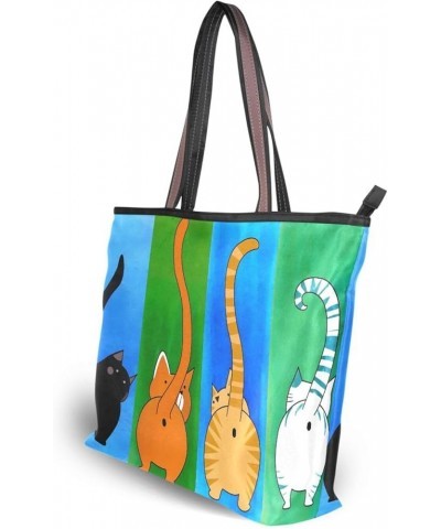 Tote Bag for Women with Zipper,Polyester Tote Purse Holiday Tote Bag Work Handbag Women Gift Cat 7 $10.89 Totes