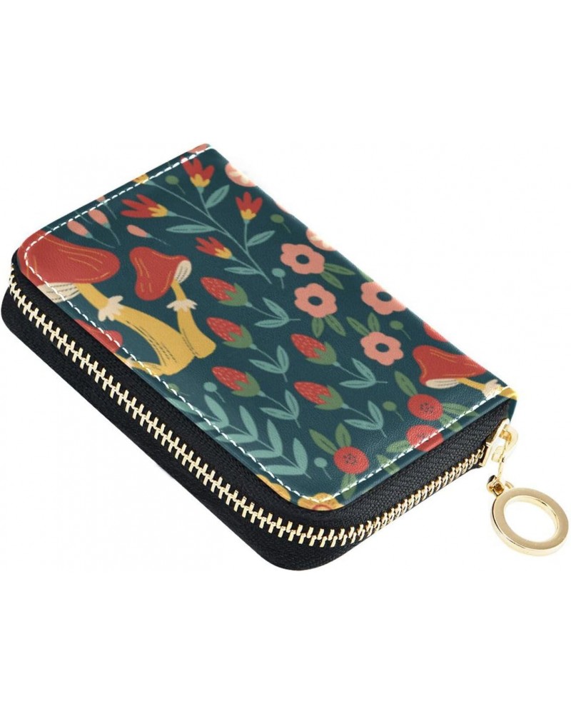 Woodland Mushrooms Flower Small Card Organizer Wallet for Women Riskfree RFID Wallet Leather Zipper Money Organizers $10.99 W...