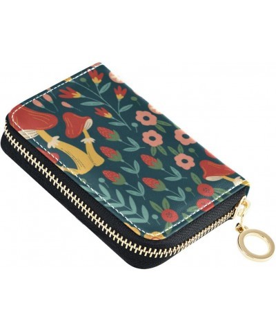 Woodland Mushrooms Flower Small Card Organizer Wallet for Women Riskfree RFID Wallet Leather Zipper Money Organizers $10.99 W...