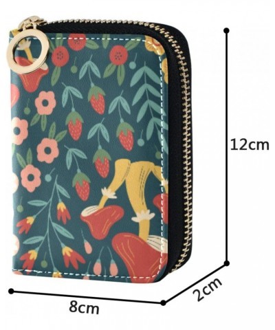 Woodland Mushrooms Flower Small Card Organizer Wallet for Women Riskfree RFID Wallet Leather Zipper Money Organizers $10.99 W...