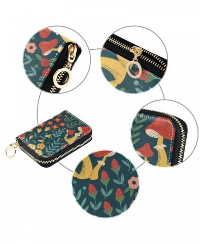 Woodland Mushrooms Flower Small Card Organizer Wallet for Women Riskfree RFID Wallet Leather Zipper Money Organizers $10.99 W...