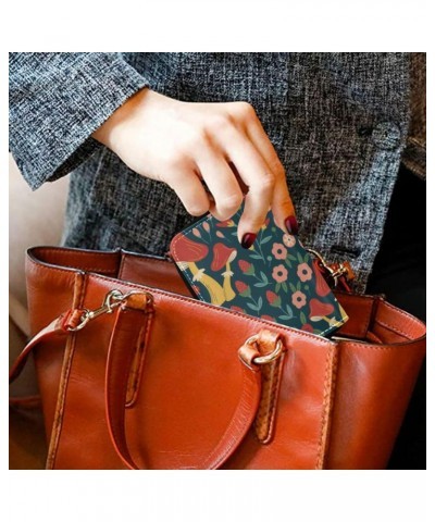 Woodland Mushrooms Flower Small Card Organizer Wallet for Women Riskfree RFID Wallet Leather Zipper Money Organizers $10.99 W...