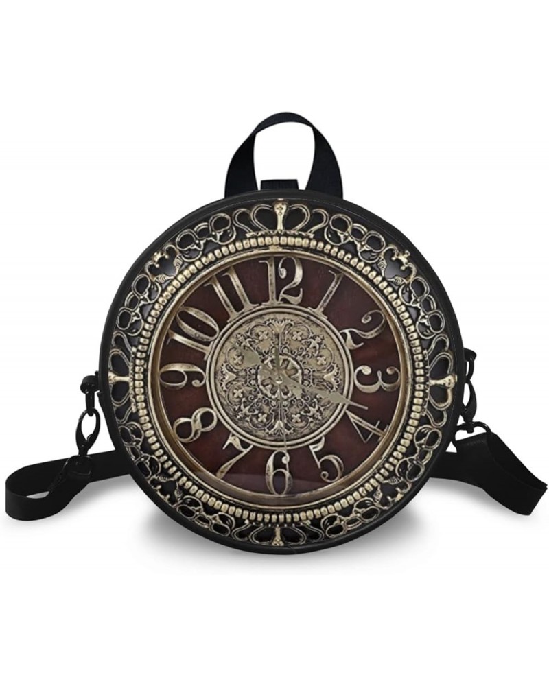 Round Women's Tote Handbags, PU Leather Round Crossbody Bags for Women, Small Durable Satchel Bag Clutch Purse Retro Clock Pa...