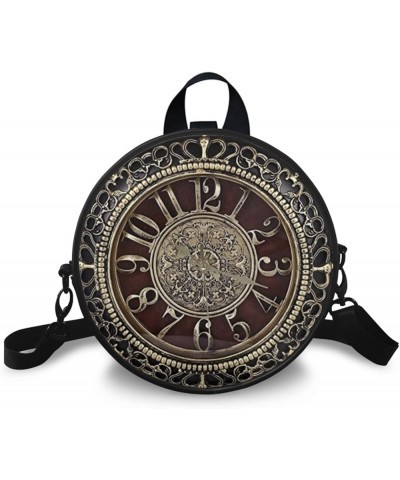 Round Women's Tote Handbags, PU Leather Round Crossbody Bags for Women, Small Durable Satchel Bag Clutch Purse Retro Clock Pa...