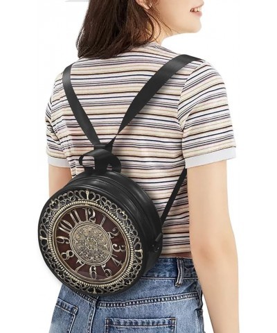 Round Women's Tote Handbags, PU Leather Round Crossbody Bags for Women, Small Durable Satchel Bag Clutch Purse Retro Clock Pa...