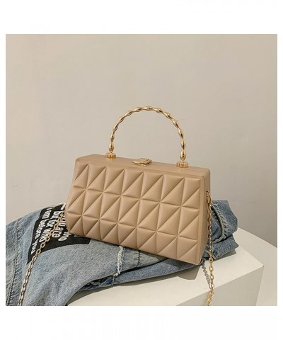 Lingge chain box bag, fashionable and versatile temperament women's bag、Crossbody bag, handbag Khaki Color $22.17 Crossbody Bags