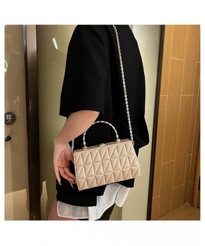 Lingge chain box bag, fashionable and versatile temperament women's bag、Crossbody bag, handbag Khaki Color $22.17 Crossbody Bags