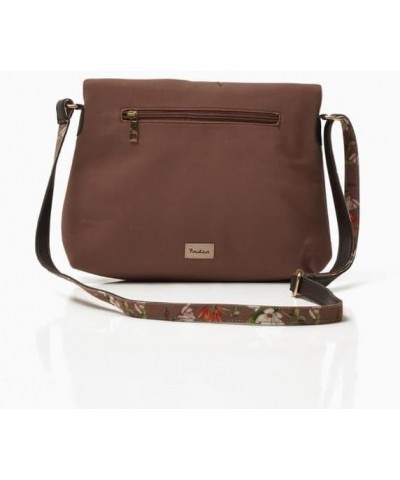 Handcraft Printed Canvas and Vegan Leather Floral Paradise Design Foldover Brown Color Sling Bag $11.25 Crossbody Bags