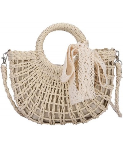 Summer Ribbon Straw Bag For Women Large Capacity Woven Handbag Vacation Seaside Beach Bag Casual Shopping Rattan Basket Beige...