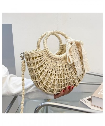 Summer Ribbon Straw Bag For Women Large Capacity Woven Handbag Vacation Seaside Beach Bag Casual Shopping Rattan Basket Beige...