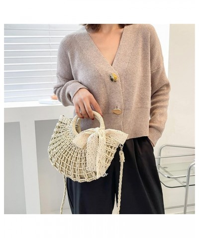 Summer Ribbon Straw Bag For Women Large Capacity Woven Handbag Vacation Seaside Beach Bag Casual Shopping Rattan Basket Beige...