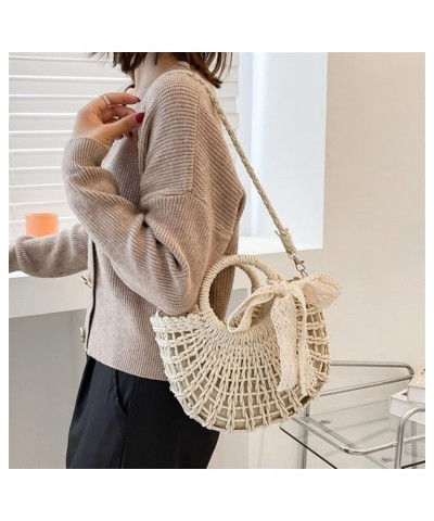 Summer Ribbon Straw Bag For Women Large Capacity Woven Handbag Vacation Seaside Beach Bag Casual Shopping Rattan Basket Beige...