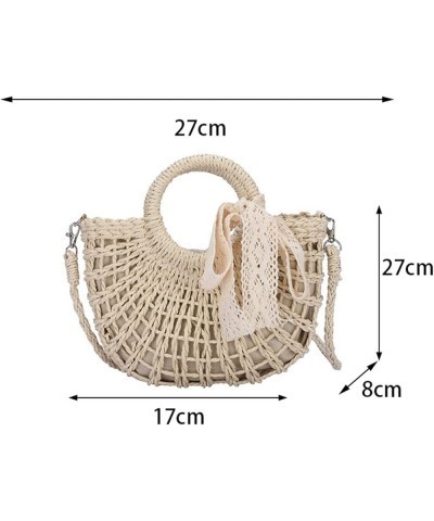 Summer Ribbon Straw Bag For Women Large Capacity Woven Handbag Vacation Seaside Beach Bag Casual Shopping Rattan Basket Beige...