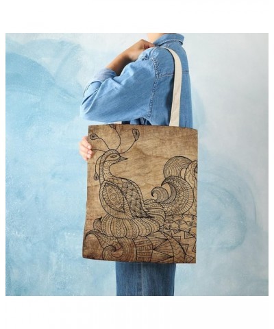 Canvas Tote Bag, Vintage Peacock Art Shopping Bag with Zipper & Handle for School Travel, Reusable Shopping Grocery Bags Styl...