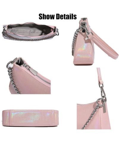 Women's Gradient Colorful Chain Underarm Handbag Shoulder Bag,Fashion Pu Leather Zipper Bag Handbag Tote Wallet Pink $26.99 S...