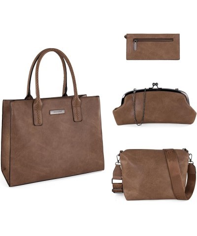 Handbags Sets 4pcs for Women Large Tote Bags Crossbody Purse Elegant Clutch & Coin Pouch A-khaki $20.89 Totes