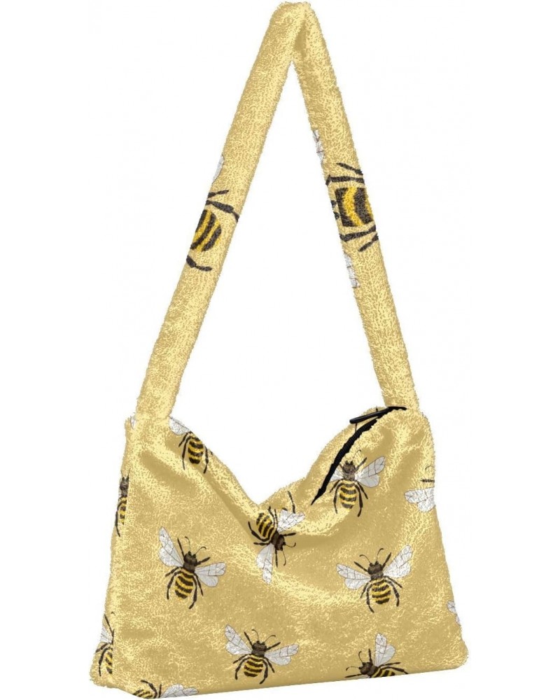 Women Boho Handbag Yellow Bees Underarm Bag Tote Bag Shoulder Bag Crossbody Bag Fluffy Cell Phone Purse Patriot Lady Travel P...