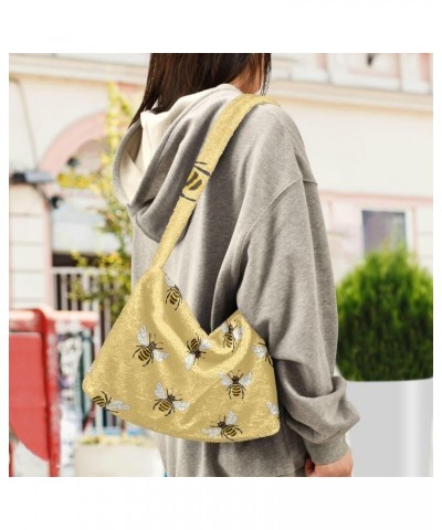 Women Boho Handbag Yellow Bees Underarm Bag Tote Bag Shoulder Bag Crossbody Bag Fluffy Cell Phone Purse Patriot Lady Travel P...