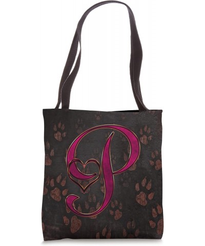 Paw Print Letter P Rose Pet Dog Cat Animal Heart Love Name Tote Bag $13.11 Totes